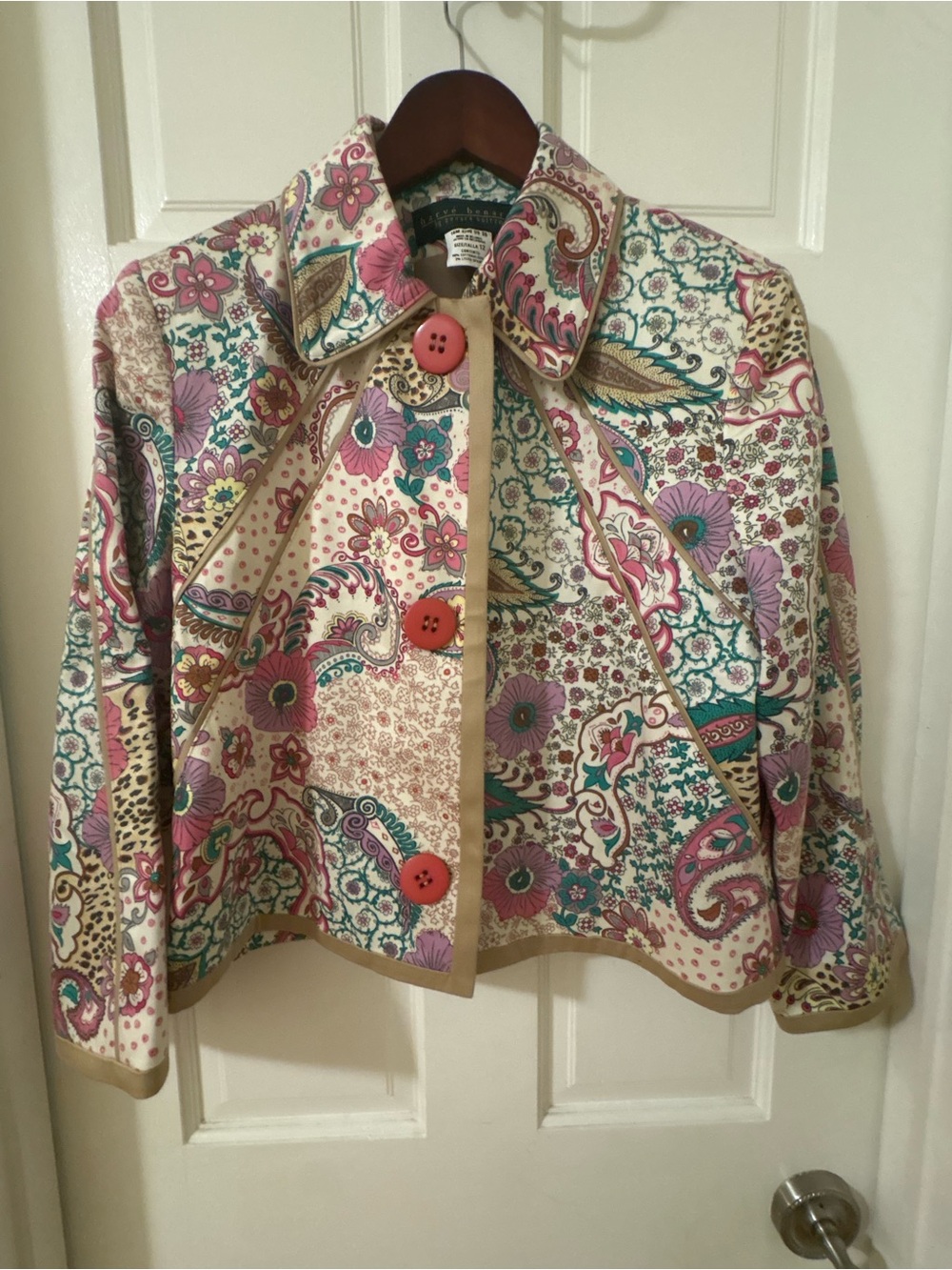 Harve Benard Cream Paisley Floral Jacket with Pink Accents